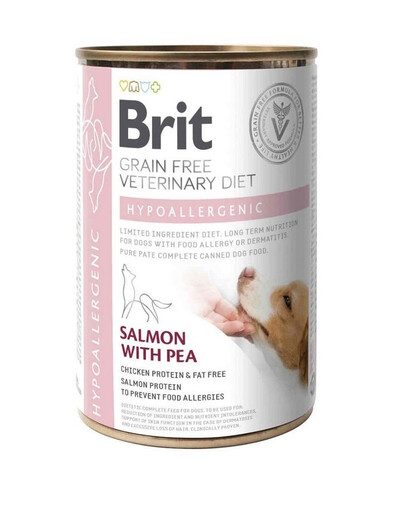 BRIT Veterinary Diet Hypoallergenic Salmon&Pea aliments pour chiens contre les allergies 6x400g