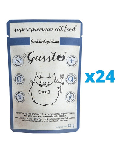 GUSSTO Cat Fresh Turkey&Tuna 24x85 g - nourriture humide pour chat à la dinde et au thon
