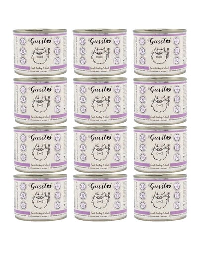 GUSSTO Cat Fresh Turkey & Duck 12x200 g - nourriture humide pour chats à base de dinde et de canard