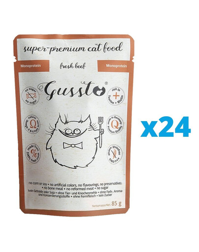 GUSSTO Cat Fresh Beef 24x85 g - nourriture humide pour chats au bœuf frais