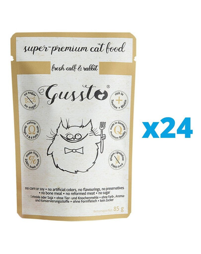 GUSSTO Cat Fresh Calf & Rabbit 24x85 g - nourriture humide pour chats au veau et lapin
