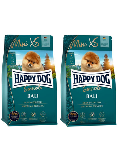HAPPY DOG MiniXS Sensible Bali Aliment sec au poulet et au curcuma pour chiens adultes miniatures sensibles 2,6 kg (2x1,3 kg)