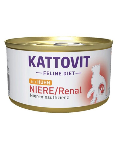 KATTOVIT Feline Diet Renal Nourriture humide au poulet pour les chats souffrant de problèmes rénaux 12x85 g