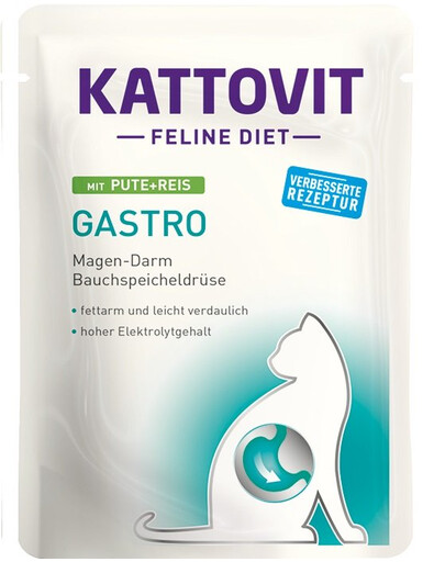 KATTOVIT Feline Diet Gastro Nourriture humide à base de dinde et de riz pour les chats souffrant de problèmes gastriques 24x85 g