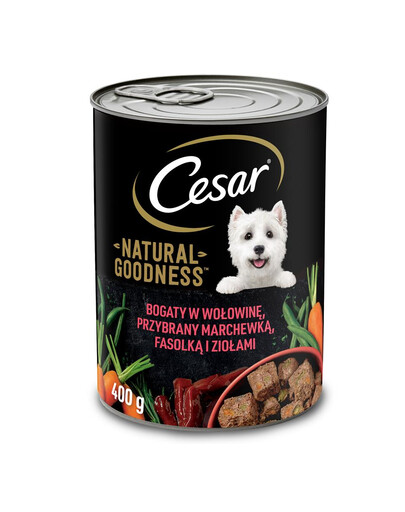 CESAR Natural Goodness Aliment humide pour chien riche en bœuf garni de carottes, de haricots et de herbes 12x400 g