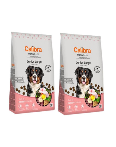 CALIBRA Premium Junior Large - Croquettes au poulet pour chiots de grandes races - 24 kg (2x12 kg)
