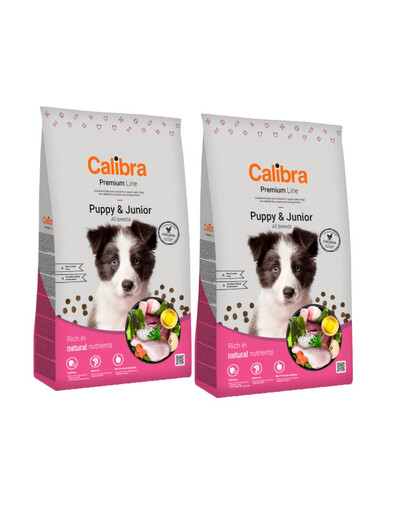 CALIBRA Premium Line Puppy&Junior Croquettes au poulet pour chiots 24 kg (2x12 kg)