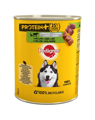 PEDIGREE Protein+ Adult boîte 12x800g de nourriture humides pour chiens adultes à la mousse de canard et de bœuf