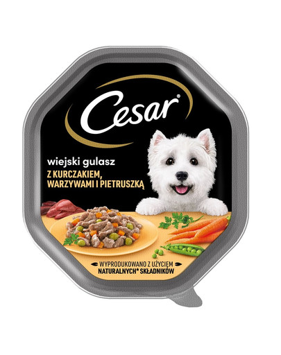 CESAR Plateau 14x150 g de nourriture complète pour chiens adultes en sauce avec du poulet, des légumes et du persil