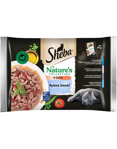 SHEBA Nature's Collection Fish Flavours aliment complet humide pour chats adultes au thon et à l'huile de lin sauce sachet 4x85 g