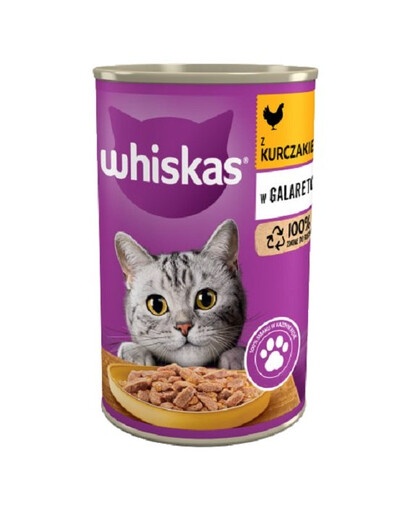 WHISKAS Adult - pour chats adultes, morceaux de poulet en gelée -  24x400 g