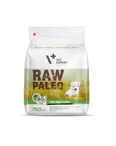VETEXPERT RAW PALEO Puppy Mini Turkey - Croquettes monoprotéinées de dinde sans céréales pour chiots de petites races - 750 g