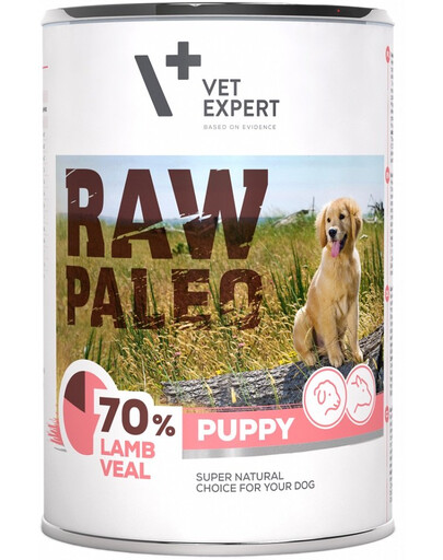 VETEXPERT RAW PALEO Puppy Lamb & Veal - Nourriture humide à base d'agneau et de veau pour chiots - 400g