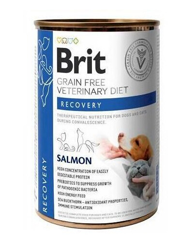 BRIT Veterinary Diet Recovery Salmon - Nourriture vétérinaire au saumon pour chiens et chats adultes en convalescence - 24x400 g
