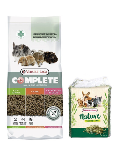 VERSELE-LAGA Complete Cavia Aliments extrudés pour cochons d'Inde 8 kg + Nature Timothy Hay Foin 1 kg