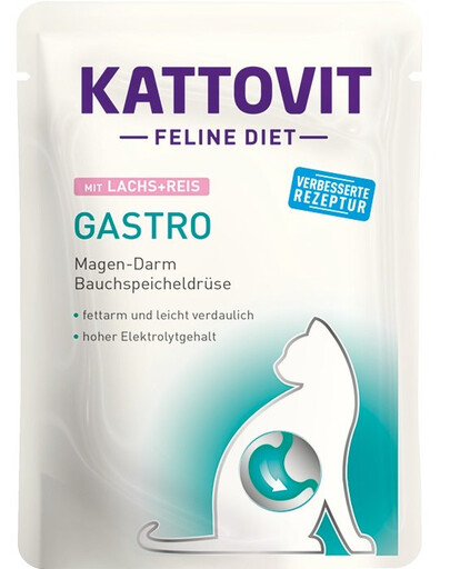 KATTOVIT Feline Diet Gastro Salmon&Rice Aliments humides à base de saumon et de riz pour les chats souffrant de problèmes gastriques 24x85 g