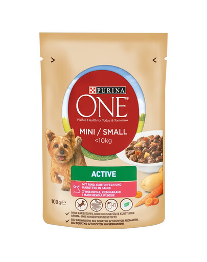 PURINA ONE Mini Active bœuf, pommes de terre en sauce 100 g pour chiens actifs de petites races