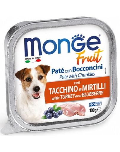 MONGE Fruit Dog Pâtée pour chien aux fruits avec de la dinde et des myrtilles 100g