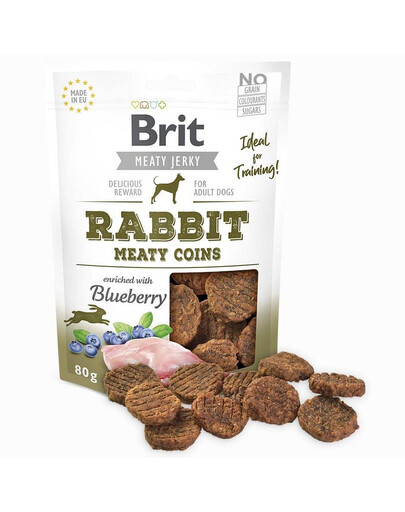 BRIT Jerky Rabbit Meaty coins 80g friandises pour chiens à base de lapin et de myrtilles
