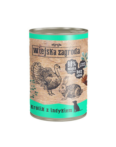 WIEJSKA ZAGRODA - nourriture humide lapin et dinde, sans céréales, pour chiens - 400 g