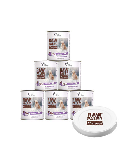 VETEXPERT Raw Paleo - Nourriture monoprotéinée de canard pour chiens adultes - 6x800g + couvercle OFFERT