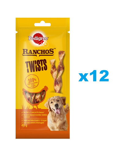 PEDIGREE Ranchos Twists 12x40 g friandises pour chiens riches en poulet