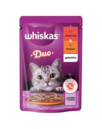 WHISKAS Adult sachet 85 g de nourriture humide pour chats en gelée avec du bœuf et de la volaille