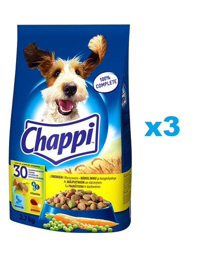 CHAPPI Croquettes pour chiens adultes avec de la volaille 3x2,7kg