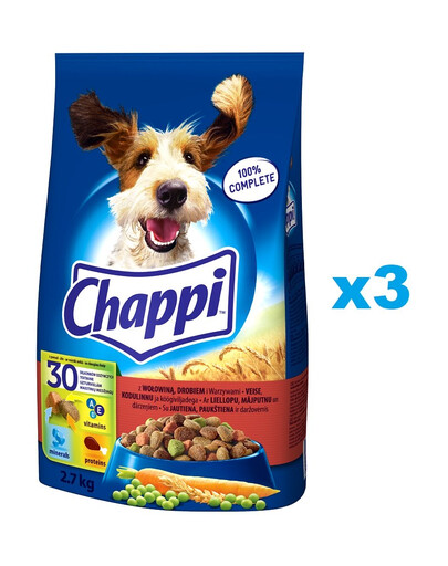 CHAPPI Croquettes pour chiens adultes avec boeuf 3x2,7kg