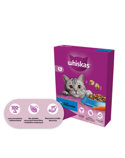 WHISKAS Adult nourriture sèche pour chats adultes avec du délicieux thon - 6x1,9 kg