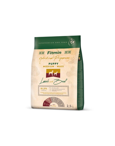 FITMIN Dog Nutritional Programme Medium Maxi Puppy Lamb&Beef 2,5 kg pour les chiots de moyennes et grandes races