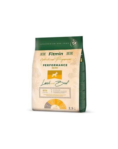 FITMIN Dog Nutritional Programme Mini Performance Lamb&Beef 2,5 kg pour les chiens adultes de petite race ayant un niveau d'activité très élevé