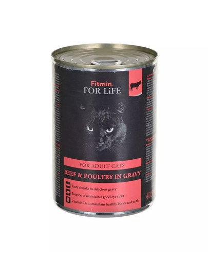 FITMIN For Life Adult cats Beef poultry in gravy 415 g de bœuf et de cœurs en gelée pour chats adultes