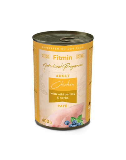 FITMIN Dog Nutritional Programme Tin Chicken with herbs and wild berries 400g poulet aux herbes et aux baies