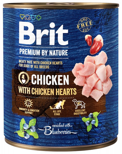 BRIT Premium by Nature Chicken with Chicken Hearts 800 g pâtée pour chien au poulet