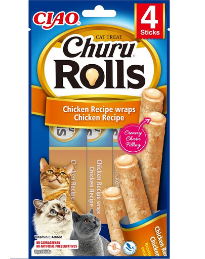 INABA Churu Rolls Cat Treat Aliment humide avec garniture crémeuse au poulet 4x10g