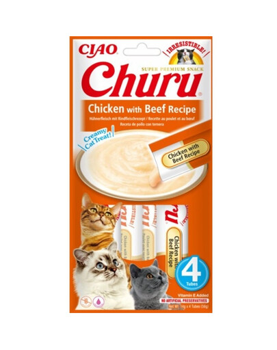 INABA Churu Cat Treat Chicken&Beef Aliments humides au poulet et au bœuf 4x14g