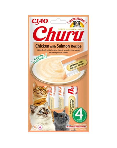 INABA Churu Cat Treat Chicken&Salmon Aliment humide avec poulet et saumon 4x14g