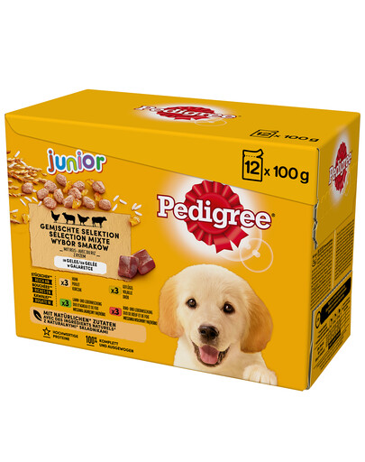 PEDIGREE Vital Protection Portionsbeutel Multipack Junior mit - 4 variétés de viandes en gelée pour jeunes chiens - 48 x 100g