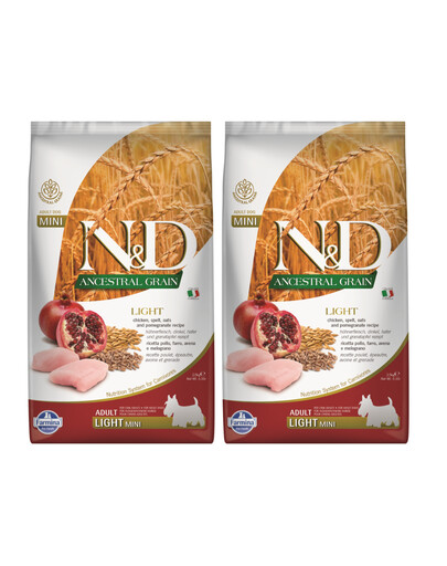 FARMINA N&D Ancestral Grain dog light chicken, spelt, oats and oragne 2 x 2,5 kg poulet, épeautre, avoine et oragne
