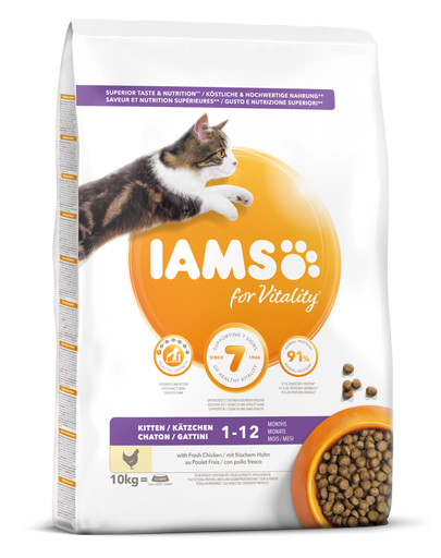 IAMS Cat Kitten & Junior All Breeds Chicken 10 kg croquettes pour chatons au poulet