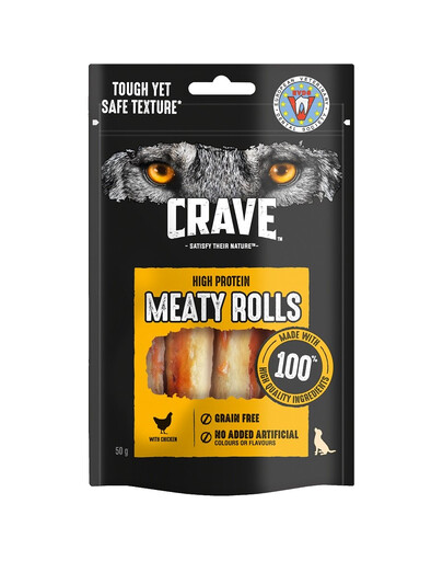 CRAVE Meaty Rolls Chicken Friandises sans céréales à base de protéines et de poulet pour chiens adultes 8x50g