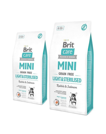 BRIT Care Grain Free Mini light & sterilised rabbit & salmon - Lapin & Saumon pour chiens de races mini stérilisés - 2 x 7 kg