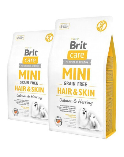 BRIT Care Mini Grain Free hair & skin - pour chiens de races miniatures avec poil long & une peau sensible - 2 x 7 kg