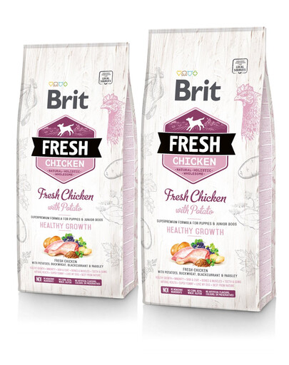BRIT Fresh chicken with potato puppy healthy growth - Poulet frais & patates pour chiots - 2 x 12 kg