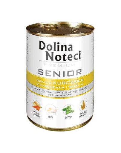 DOLINA NOTECI Premium Senior - Riche en poulet, carottes et basilic pour chiens âgés - 400g