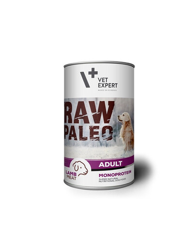 VETEXPERT RAW PALEO Adult Lamb - Nourriture humide monoprotéinée d'agneau pour chiens en surpoids - 800 g