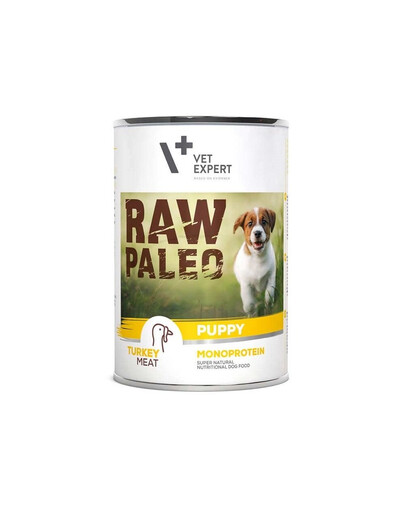 VETEXPERT RAW PALEO Puppy Turkey - Nourriture humide monoprotéinée de dinde pour chiots - 800 g