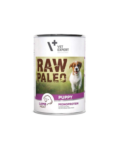 VETEXPERT RAW PALEO Puppy Lamb - Nourriture humide monoprotéinée d'agneau pour chiots - 800 g