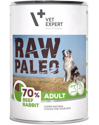 VETEXPERT RAW PALEO Adult Beef & Rabbit - Nourriture humide avec du bœuf et du lapin - 400g
